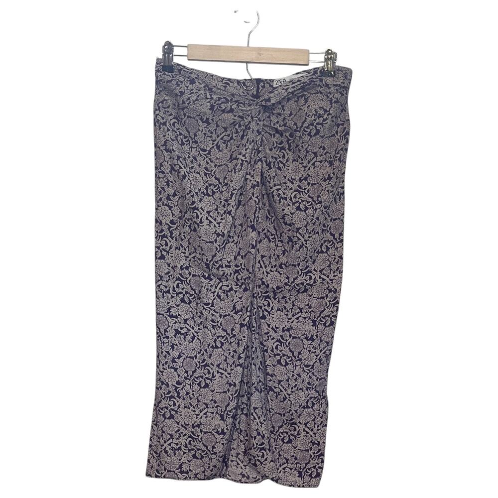 Zara Split Knotted Twisted Front Floral Midi Skirt Purple Size Medium - Picture 2 of 6